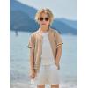 Arshiner Boys Knit Shirts Short Sleeve Button Down Shirt Vintage Fashion Casual Summer Beach Shirts for Kids 4-13 Years(Khaki)