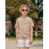 Arshiner Boys Knit Shirts Short Sleeve Button Down Shirt Vintage Fashion Casual Summer Beach Shirts for Kids 4-13 Years(Khaki)