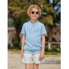 Arshiner Boys Knit Shirts Short Sleeve Button Down Shirt Vintage Fashion Casual Summer Beach Shirts for Kids 4-13 Years(Light Blue)