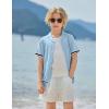 Arshiner Boys Knit Shirts Short Sleeve Button Down Shirt Vintage Fashion Casual Summer Beach Shirts for Kids 4-13 Years(Light Blue)