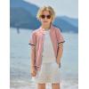 Arshiner Boys Knit Shirts Short Sleeve Button Down Shirt Vintage Fashion Casual Summer Beach Shirts for Kids 4-13 Years(Light Pink)
