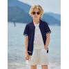 Arshiner Boys Knit Shirts Short Sleeve Button Down Shirt Vintage Fashion Casual Summer Beach Shirts for Kids 4-13 Years(Navy Blue)