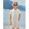 Arshiner Boys Knit Shirts Short Sleeve Button Down Shirt Vintage Fashion Casual Summer Beach Shirts for Kids 4-13 Years(Off-white)