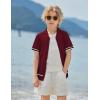 Arshiner Boys Knit Shirts Short Sleeve Button Down Shirt Vintage Fashion Casual Summer Beach Shirts for Kids 4-13 Years(Wine Red)