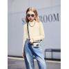 Arshiner Girls 2 Packs Lettuce Trim Mock Neck Long Sleeve Shirts Ribbed Knit Slim Tops Casual Trendy Base Layer Tee(White/Beige)