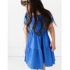 Arshiner Girls Dress Puff Sleeve A-Line Classic Elegant Beach Ruffled Loose Tiered Ruffle Casual Dresses Square Neck(Blue)