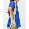 Arshiner Girls Dress Puff Sleeve A-Line Classic Elegant Beach Ruffled Loose Tiered Ruffle Casual Dresses Square Neck(Blue)