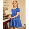 Arshiner Girls Dress Puff Sleeve A-Line Classic Elegant Beach Ruffled Loose Tiered Ruffle Casual Dresses Square Neck(Blue)