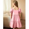 Arshiner Girls Dress Puff Sleeve A-Line Classic Elegant Beach Ruffled Loose Tiered Ruffle Casual Dresses Square Neck(Pink)