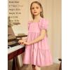 Arshiner Girls Dress Puff Sleeve A-Line Classic Elegant Beach Ruffled Loose Tiered Ruffle Casual Dresses Square Neck(Pink)