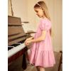 Arshiner Girls Dress Puff Sleeve A-Line Classic Elegant Beach Ruffled Loose Tiered Ruffle Casual Dresses Square Neck(Pink)