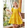 Arshiner Girls Dress Puff Sleeve A-Line Classic Elegant Beach Ruffled Loose Tiered Ruffle Casual Dresses Square Neck(Yellow)