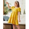 Arshiner Girls Dress Puff Sleeve A-Line Classic Elegant Beach Ruffled Loose Tiered Ruffle Casual Dresses Square Neck(Yellow)