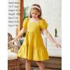 Arshiner Girls Dress Puff Sleeve A-Line Classic Elegant Beach Ruffled Loose Tiered Ruffle Casual Dresses Square Neck(Yellow)