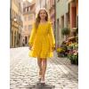 Arshiner Girls Dresses Long Sleeve Square Neck Swiss Dot Flowy Casual Party Dress(Yellow)