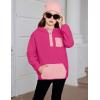 Arshiner Girls Fleece Pullover Hooded Sweatshirt Colorblock Sherpa Hoodie for Teen Girl Winter Button Jacket Coat with Pocket(Deep Pink)