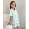 Arshiner Girls Pajamas Summer Outfit Kids Shorts Sets Button Down Loungewear Pjs(Green Stripes)