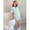 Arshiner Girls Pajamas Summer Outfit Kids Shorts Sets Button Down Loungewear Pjs(Green Stripes)
