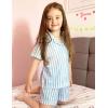 Arshiner Girls Pajamas Summer Outfit Kids Shorts Sets Button Down Loungewear Pjs(Light Blue Stripes)