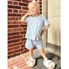 Arshiner Girls Pajamas Summer Outfit Kids Shorts Sets Button Down Loungewear Pjs(Light Blue Stripes)