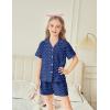 Arshiner Girls Pajamas Summer Outfit Kids Shorts Sets Button Down Loungewear Pjs(Navy Polka Dots)