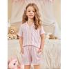 Arshiner Girls Pajamas Summer Outfit Kids Shorts Sets Button Down Loungewear Pjs(Pink Stripes)