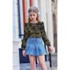 Arshiner Girls Puff Long Sleeve Shirts Crew Neck Lantern Sleeve Tunic Tops Casual Shirts for Gilrs Soft Comfy Blouses(Army Green)