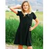 Arshiner Girls Short Sleeve School Dresses Peter Pan Collar Cotton Holiday Flare Skater Dress