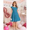 Arshiner Girls Summer Flutter Short Sleeve Sundress Smocked Elastic Waist Tiered Midi Dress with Pockets(Blue)