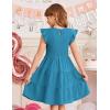 Arshiner Girls Summer Flutter Short Sleeve Sundress Smocked Elastic Waist Tiered Midi Dress with Pockets(Blue)