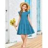 Arshiner Girls Summer Flutter Short Sleeve Sundress Smocked Elastic Waist Tiered Midi Dress with Pockets(Blue)