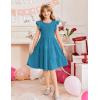 Arshiner Girls Summer Flutter Short Sleeve Sundress Smocked Elastic Waist Tiered Midi Dress with Pockets(Blue)