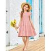 Arshiner Girls Summer Flutter Short Sleeve Sundress Smocked Elastic Waist Tiered Midi Dress with Pockets(Light Pink)