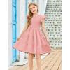Arshiner Girls Summer Flutter Short Sleeve Sundress Smocked Elastic Waist Tiered Midi Dress with Pockets(Light Pink)