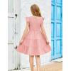 Arshiner Girls Summer Flutter Short Sleeve Sundress Smocked Elastic Waist Tiered Midi Dress with Pockets(Light Pink)