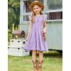 Arshiner Girls Summer Flutter Short Sleeve Sundress Smocked Elastic Waist Tiered Midi Dress with Pockets(Lilac)
