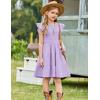 Arshiner Girls Summer Flutter Short Sleeve Sundress Smocked Elastic Waist Tiered Midi Dress with Pockets(Lilac)