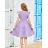 Arshiner Girls Summer Flutter Short Sleeve Sundress Smocked Elastic Waist Tiered Midi Dress with Pockets(Lilac)