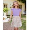 Arshiner Girls T Shirts Lace Petal Short Sleeves Kids Crewneck Casual Blouse Summer Tops Tees(Purple)