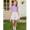 Arshiner Girls T Shirts Lace Petal Short Sleeves Kids Crewneck Casual Blouse Summer Tops Tees(Purple)