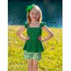 Arshiner Toddler Girl Clothes 2 Piece Summer Outfit Ruffle Sleeveless Top and Shorts Set with Pockets 2-7Y(Green Leaf)