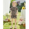 Arshiner Toddler Girls Clothes Ruffle Short Sleeves Crewneck Tops and Shorts with Pockets Cute Summer 2 Pieces Short Sets(Leopard Print)