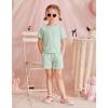 Arshiner Toddler Girls Clothes Ruffle Short Sleeves Crewneck Tops and Shorts with Pockets Cute Summer 2 Pieces Short Sets(Light Green)