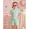 Arshiner Toddler Girls Clothes Ruffle Short Sleeves Crewneck Tops and Shorts with Pockets Cute Summer 2 Pieces Short Sets(Light Green)