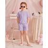 Arshiner Toddler Girls Clothes Ruffle Short Sleeves Crewneck Tops and Shorts with Pockets Cute Summer 2 Pieces Short Sets(Light Purple)