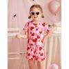 Arshiner Toddler Girls Clothes Ruffle Short Sleeves Crewneck Tops and Shorts with Pockets Cute Summer 2 Pieces Short Sets(Red&heart Print)