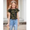 Girls T Shirts Ruffle Short Sleeve Round Neck Loose Blouse Summer Solid Color Casual Girl Tee Tops for 3-12 Years(Camo)