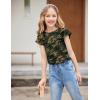 Girls T Shirts Ruffle Short Sleeve Round Neck Loose Blouse Summer Solid Color Casual Girl Tee Tops for 3-12 Years(Camo)