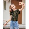 Girls T Shirts Ruffle Short Sleeve Round Neck Loose Blouse Summer Solid Color Casual Girl Tee Tops for 3-12 Years(Camo)