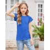 Girls T Shirts Ruffle Short Sleeve Round Neck Loose Blouse Summer Solid Color Casual Girl Tee Tops for 3-12 Years(Navy Blue)